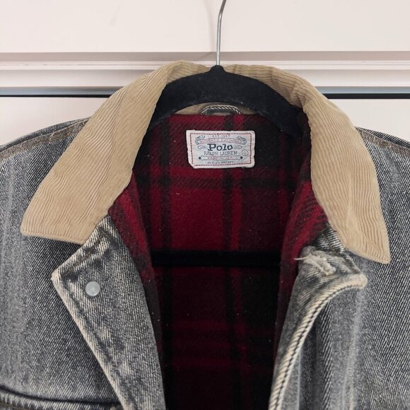 Vintage 1990 Polo Ralph Lauren Flannel Lined Denim Trucker Jacket - Picture 6 of 14